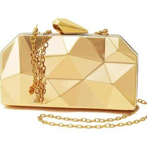 Metal Geometric Evening Clutch Purse With Chain Lattice Pattern Formal Bag Women